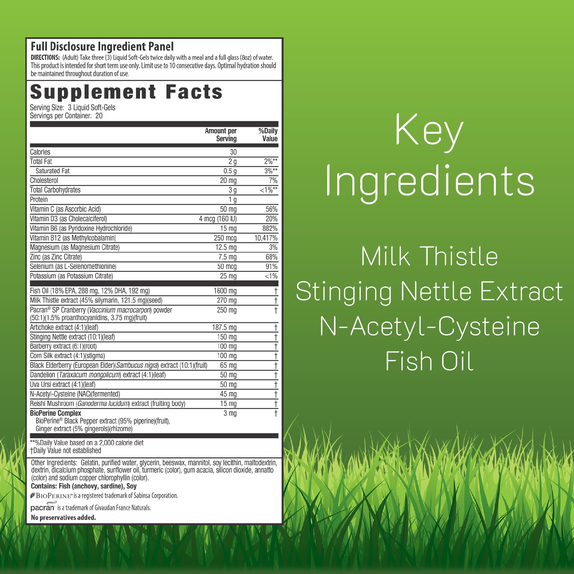 Irwin Naturals kidney-liver bottle nutrition label highlights whole-body formula benefits