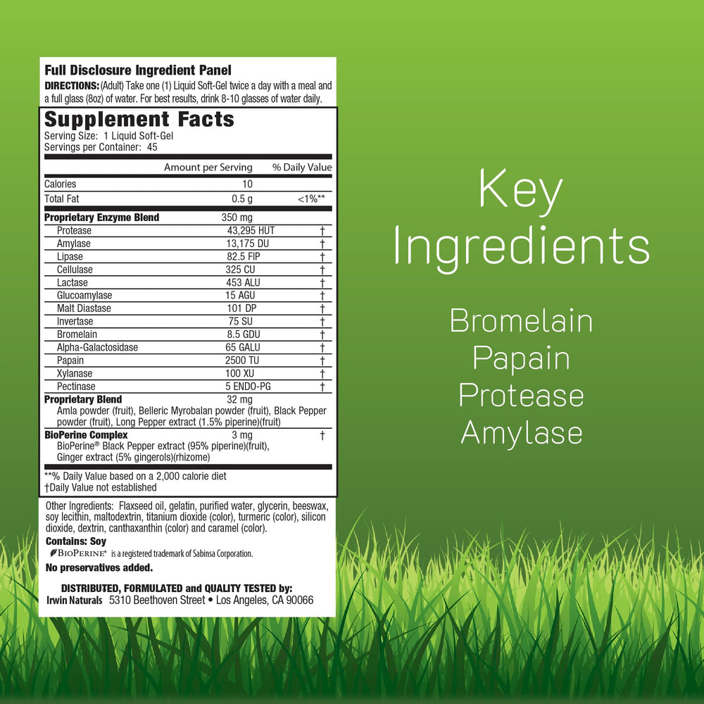 Irwin Naturals anti-gas liquid soft-gels closeup offering easy-on-the-stomach form.
