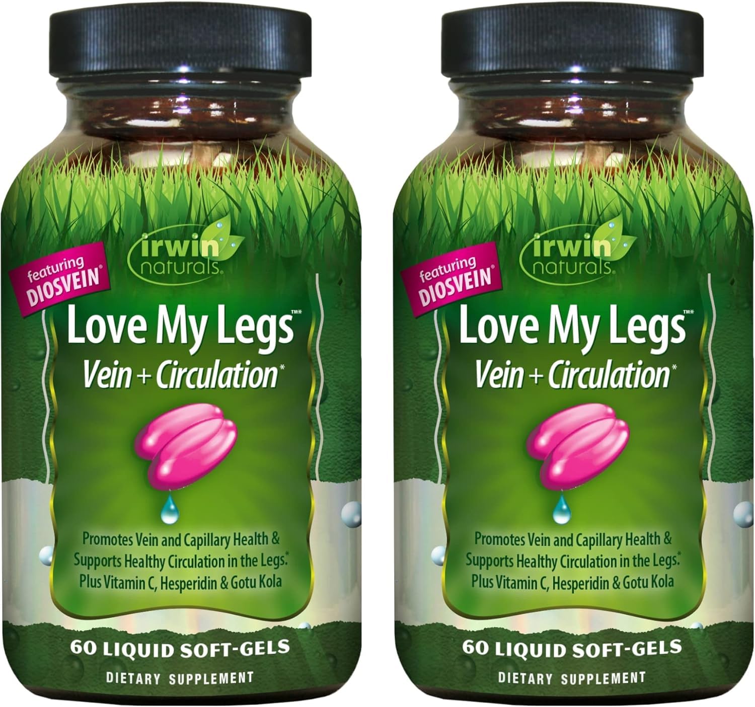 Irwin Naturals Love My Legs bottle front promoting leg vein health and circulation