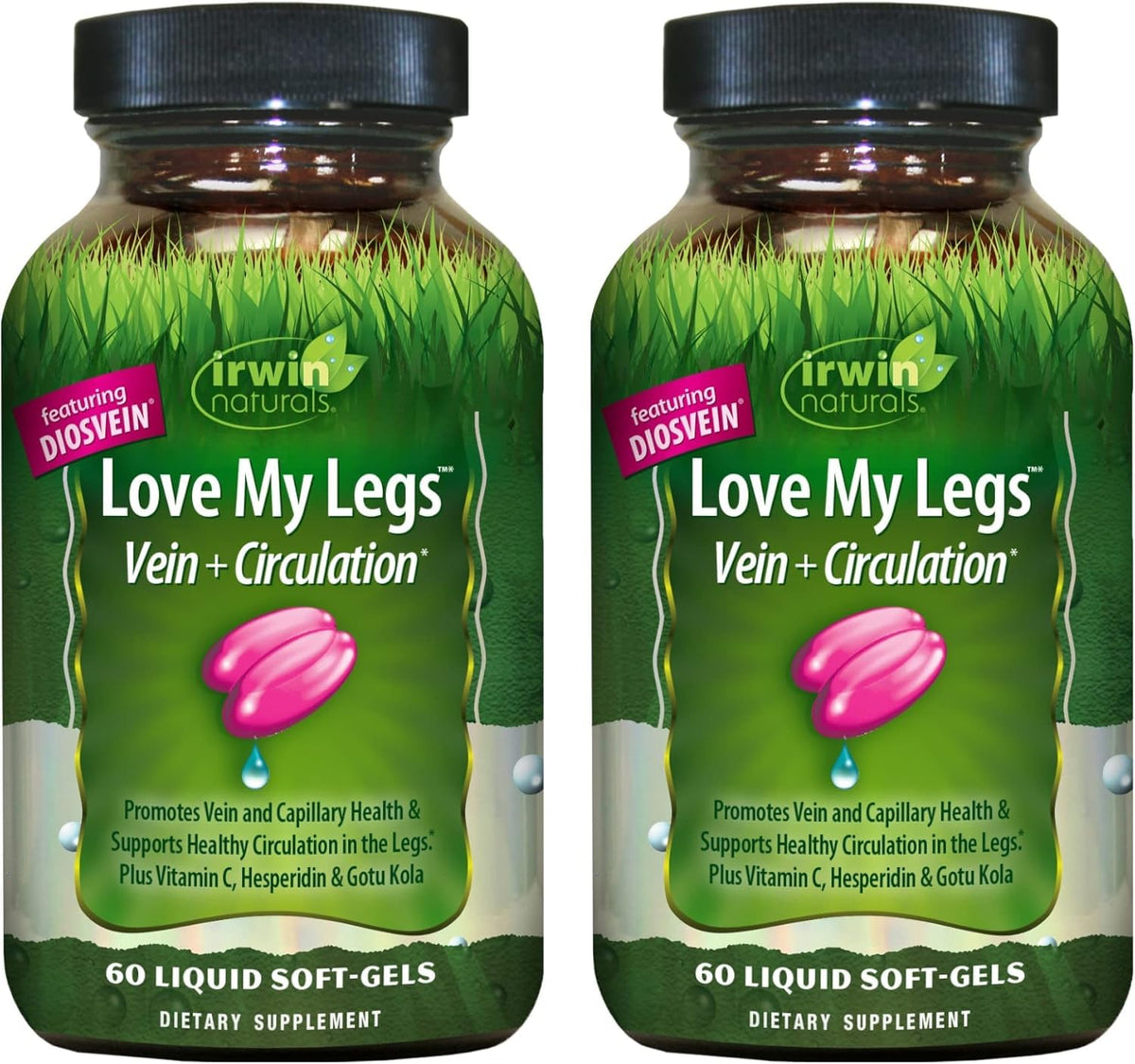 Irwin Naturals Love My Legs bottle front promoting leg vein health and circulation