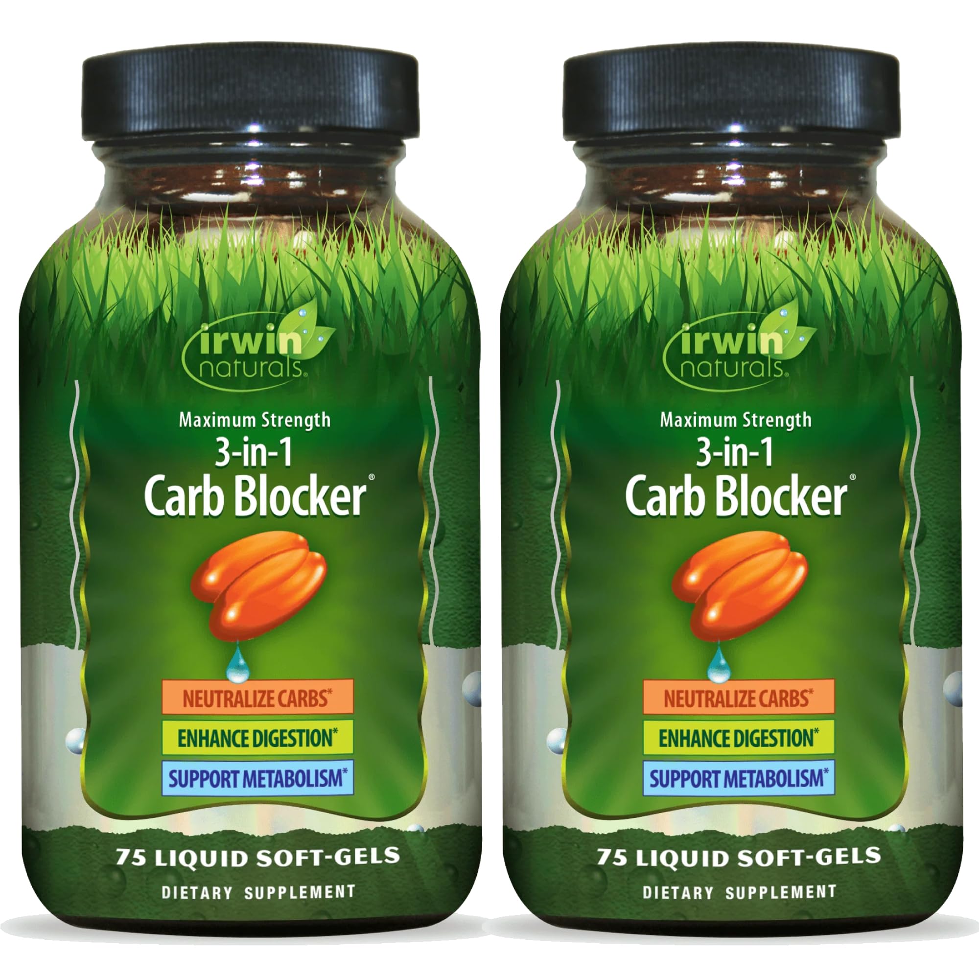 Irwin Naturals Maximum Strength 3-in-1 Carb Blocker bottle label — natural carb management.