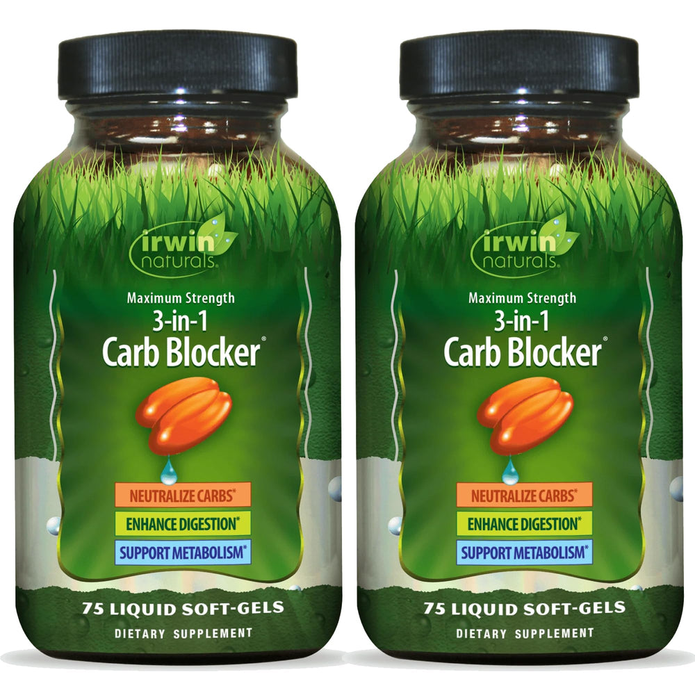 Irwin Naturals Maximum Strength 3-in-1 Carb Blocker bottle label — natural carb management.