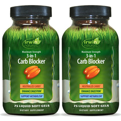 Irwin Naturals Maximum Strength 3-in-1 Carb Blocker bottle label — natural carb management.