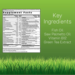 Irwin Naturals Men's Living Green Liquid-Gel Multi label highlights adrenal and brain support focus.