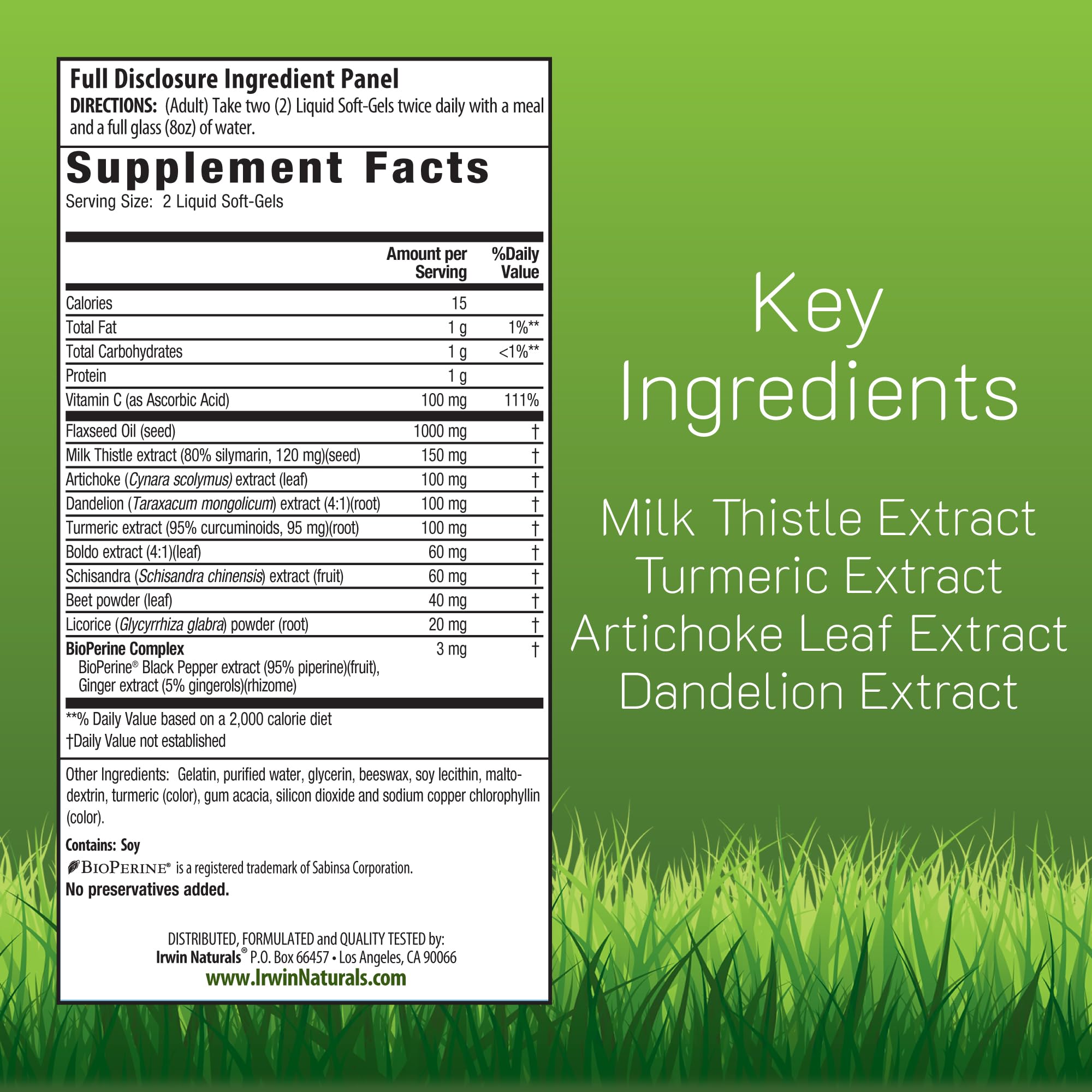 Irwin Naturals Milk Thistle Liver Detox soft-gels close-up highlighting easy swallow design