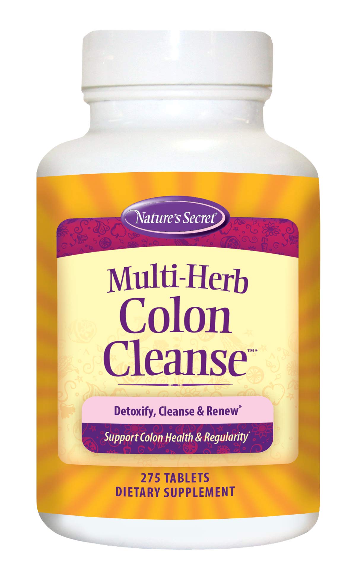 Irwin Naturals Nature's Secret Multi-Herb Colon Cleanse bottle with 275 tablets for daily fiber support.