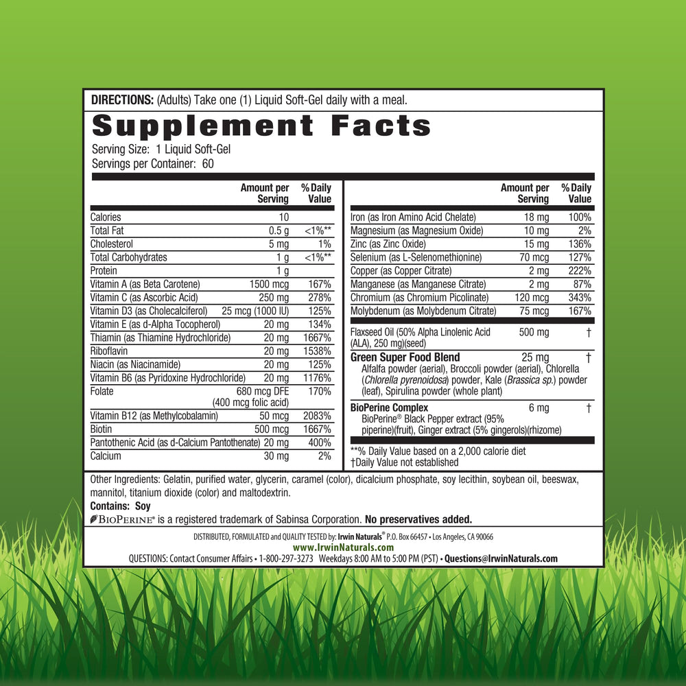 Irwin Naturals Only One label close-up showing Vitamin D3 and iron content