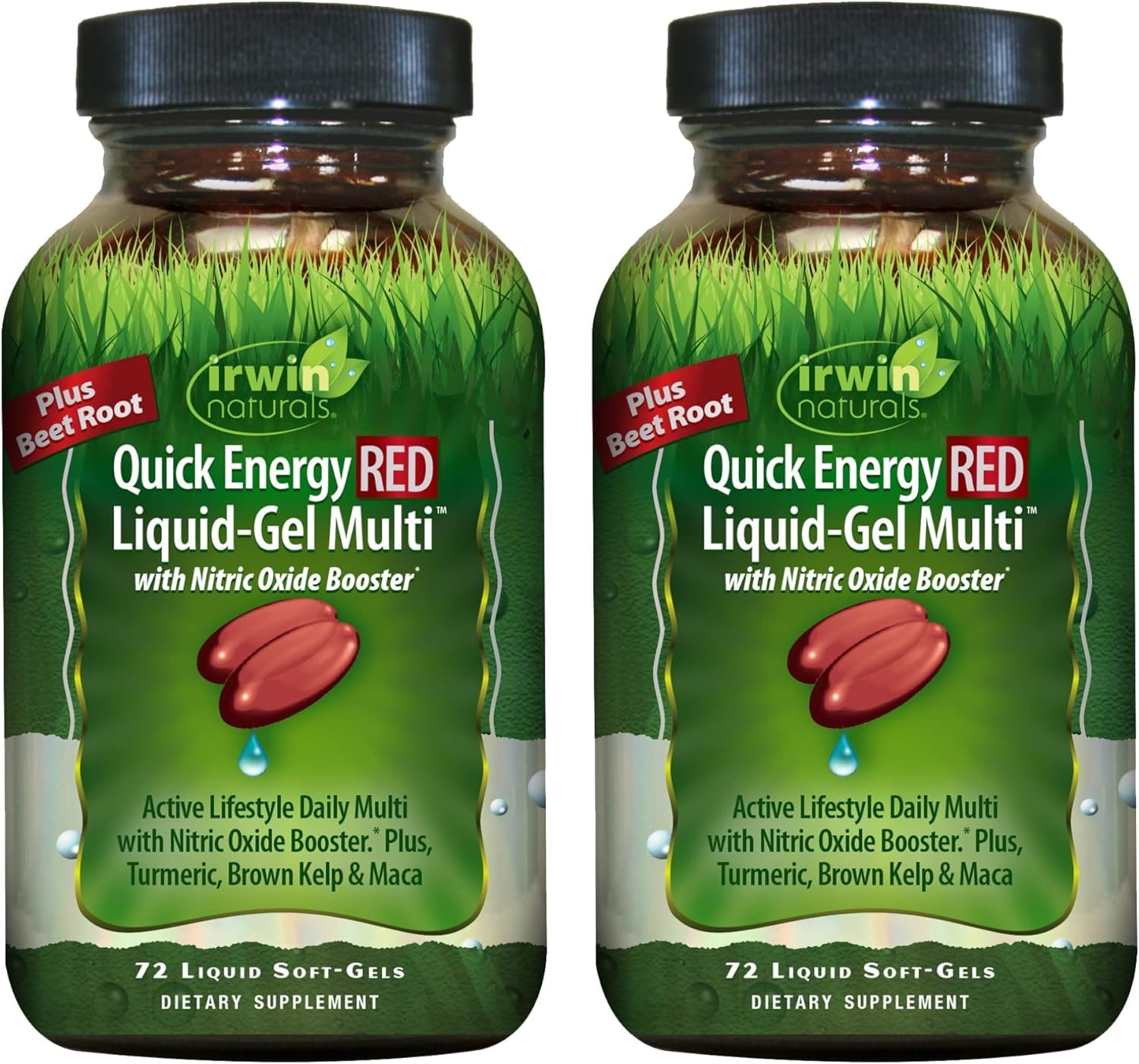 Irwin Naturals Quick Energy Red bottle showing a high-potency multivitamin for daily energy