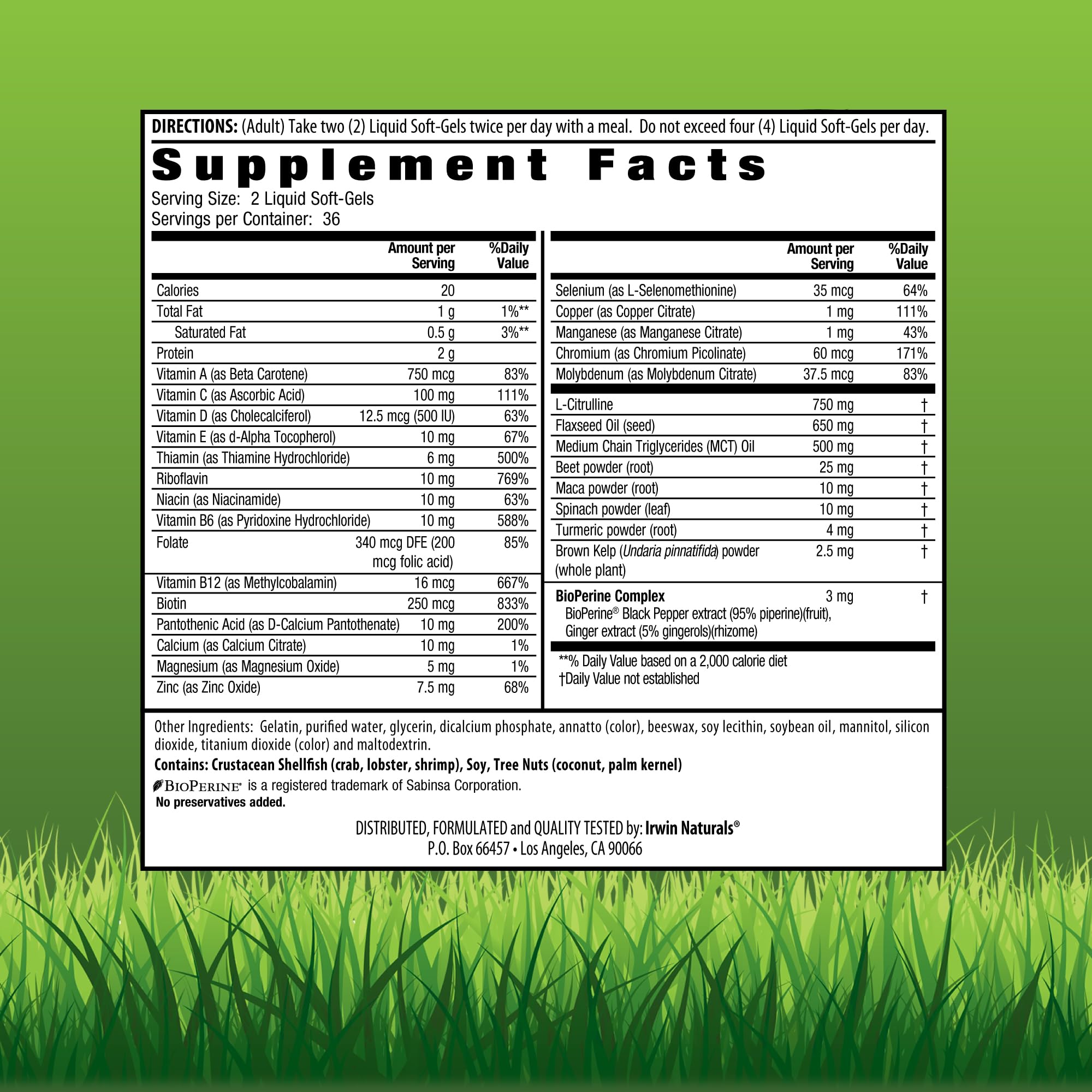Irwin Naturals Quick Energy RED liquid-softgels being poured for fast absorption.