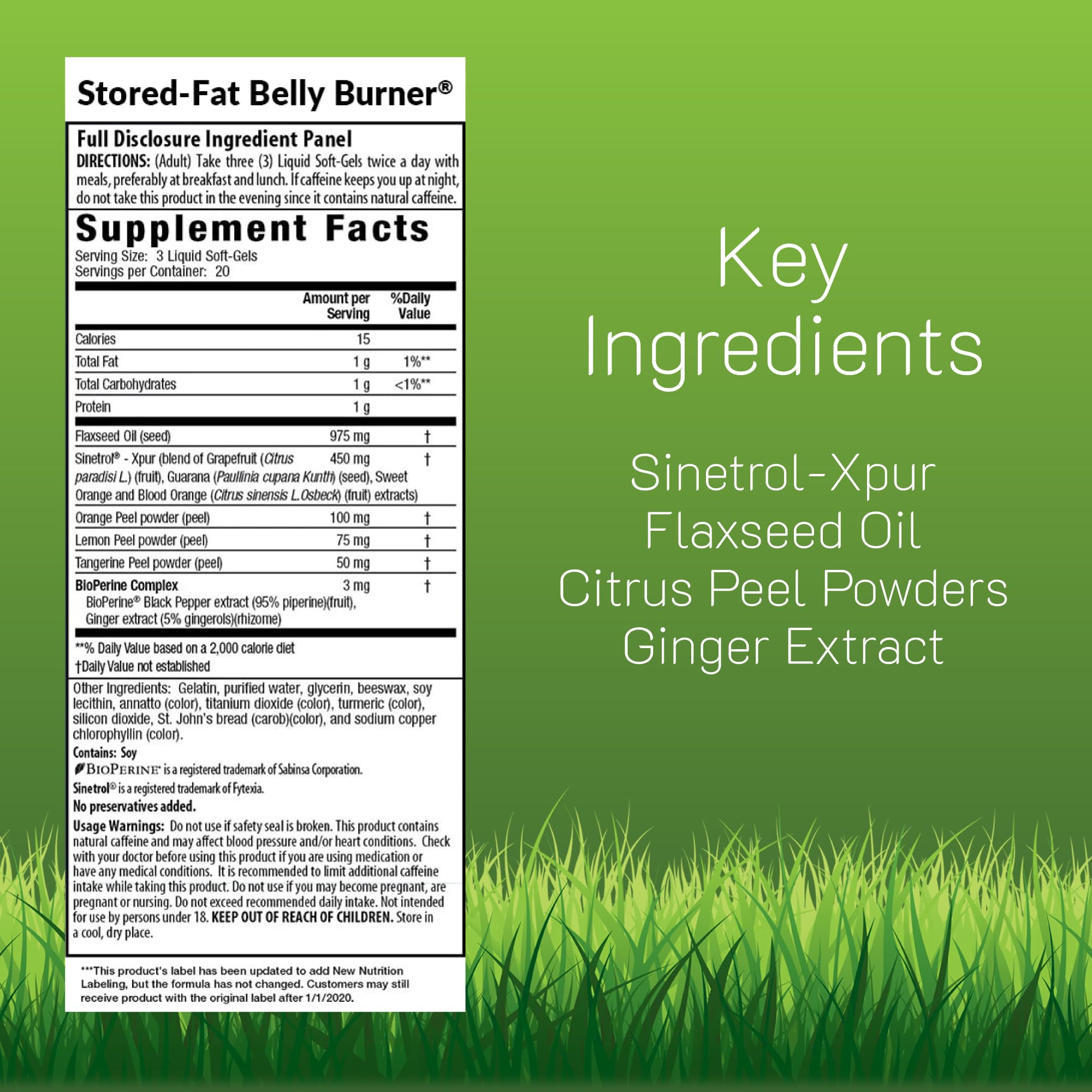 Irwin Naturals Belly Burner bottle back with Bioperine for absorption highlights.