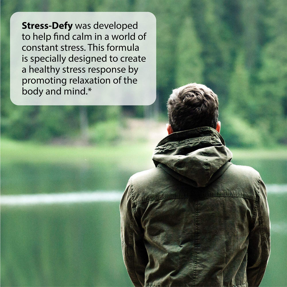 Irwin Naturals Stress-Defy softgels close-up highlighting convenient daily capsules.