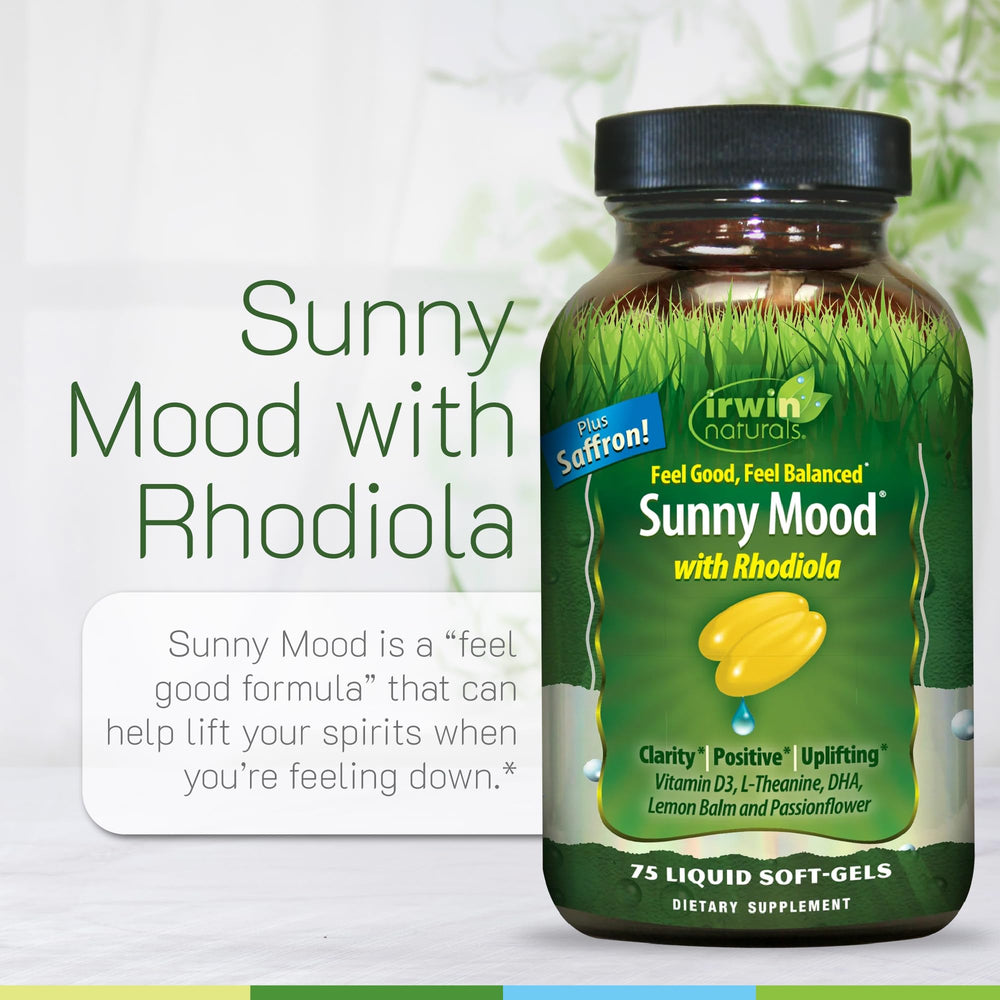 Irwin Naturals Sunny Mood on desk scene for daily stress resilience