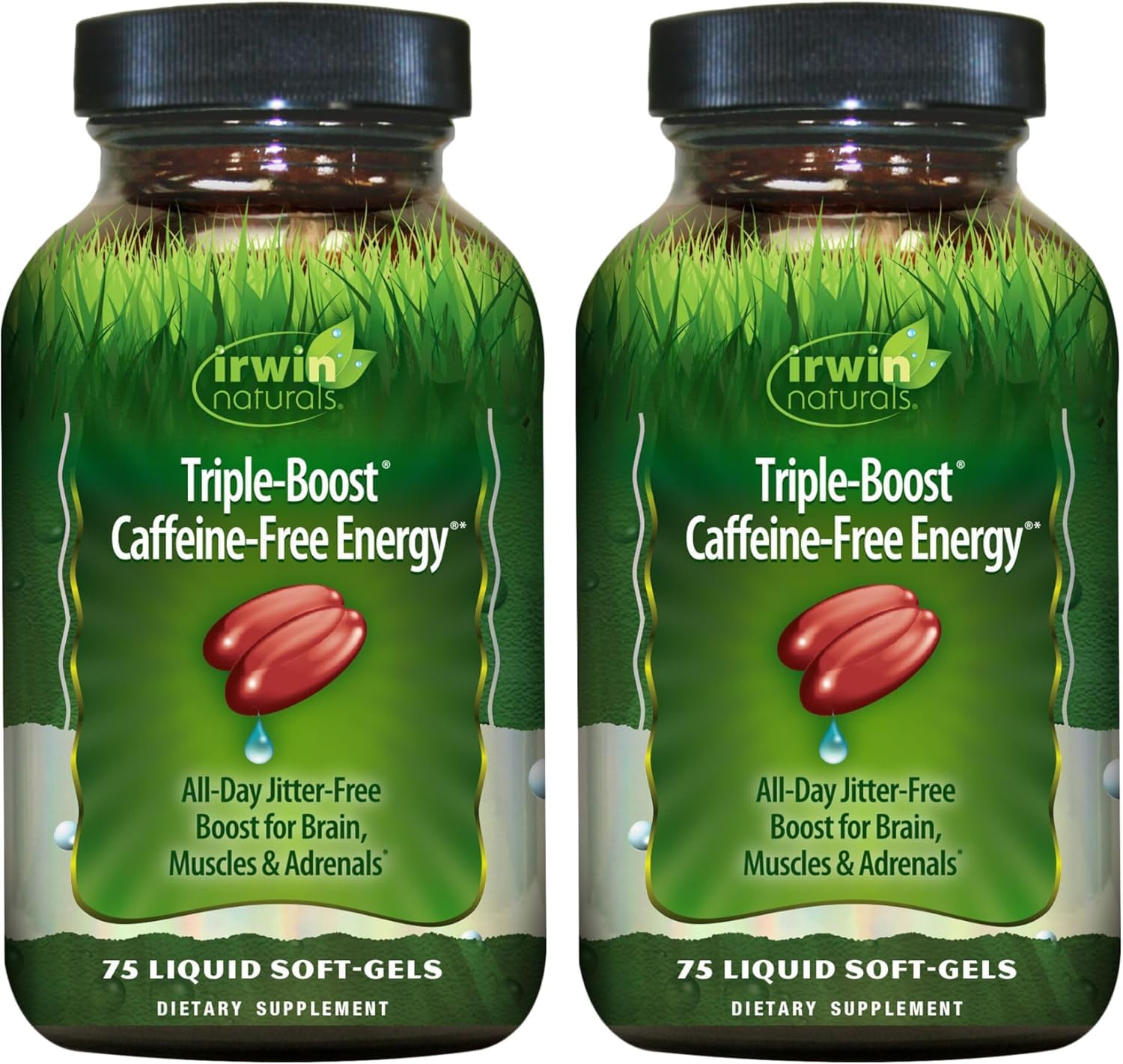 Irwin Naturals Triple Boost Energy bottle for all-day caffeine-free energy.