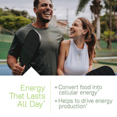 Front label shot highlights B vitamins and natural ingredients for daily vitality.