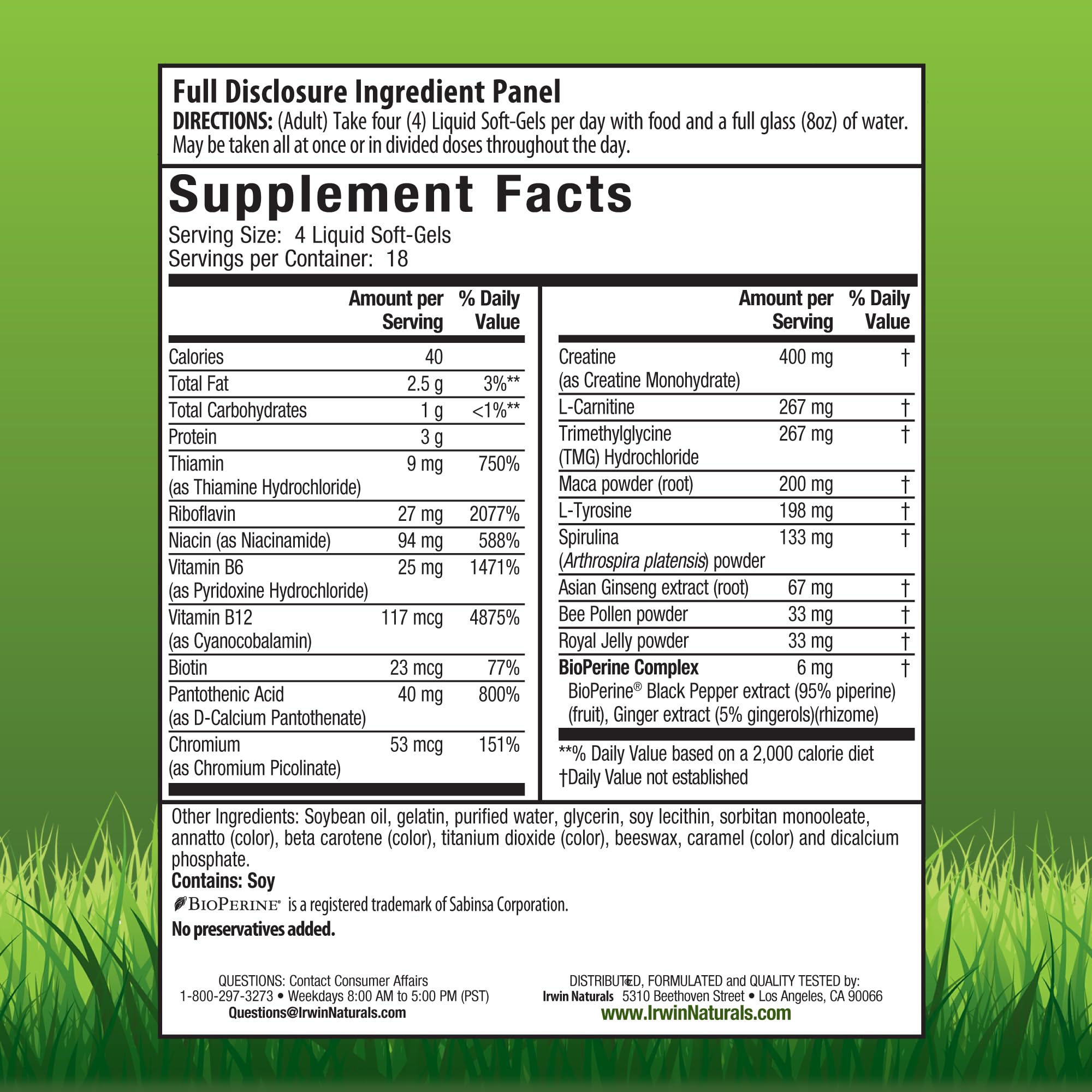 Irwin Naturals Triple Boost softgels closeup showing steady energy potential.