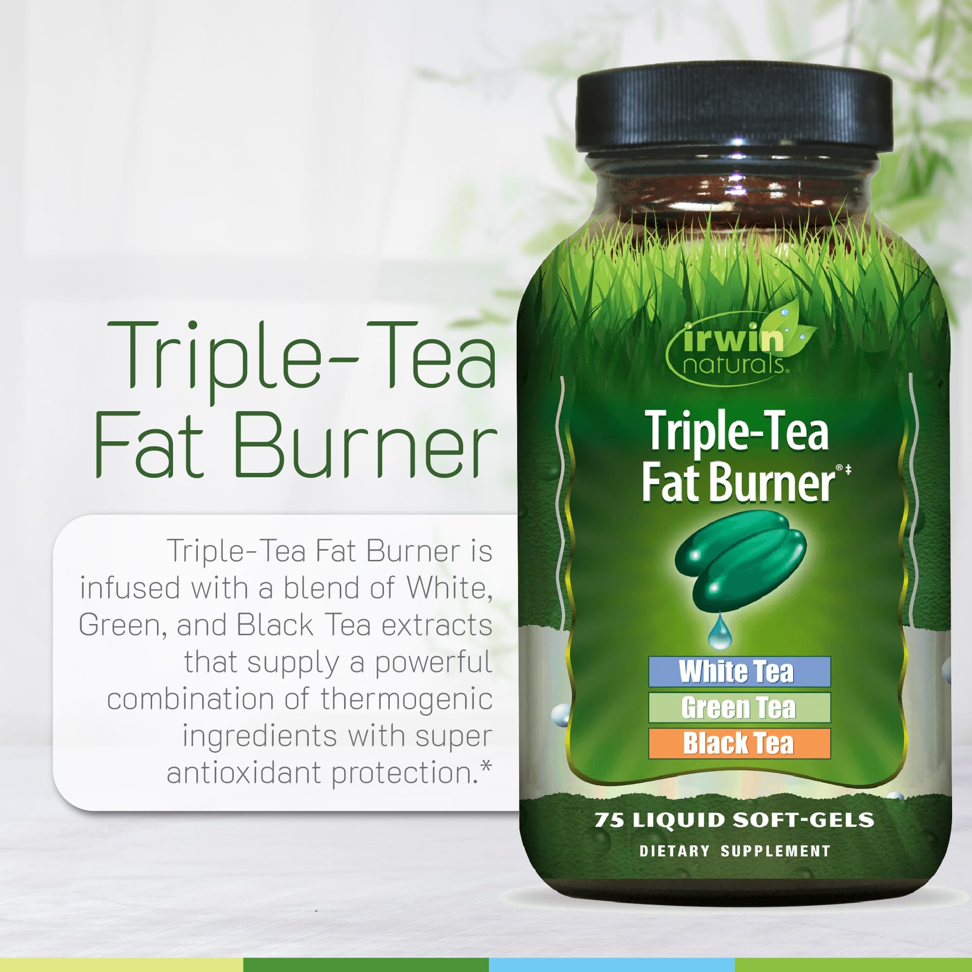 Irwin Naturals Triple-Tea tea leaves image highlighting natural ingredients
