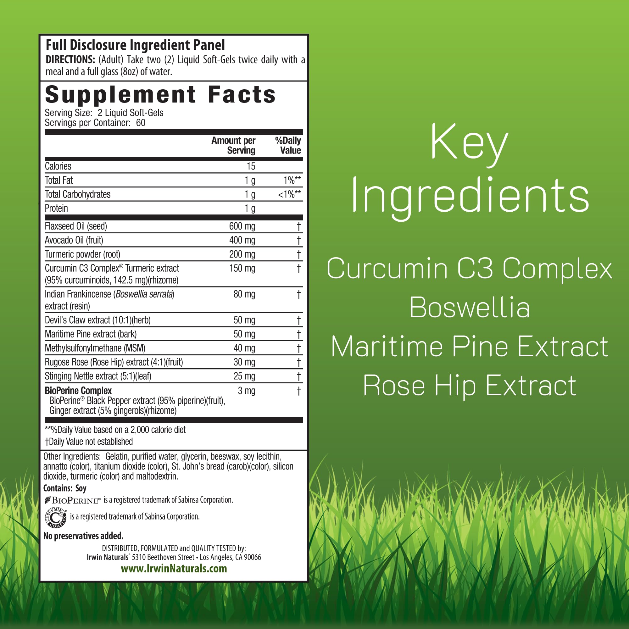 Irwin Naturals Turmeric+ liquid softgels closeup for easy daily wellness.