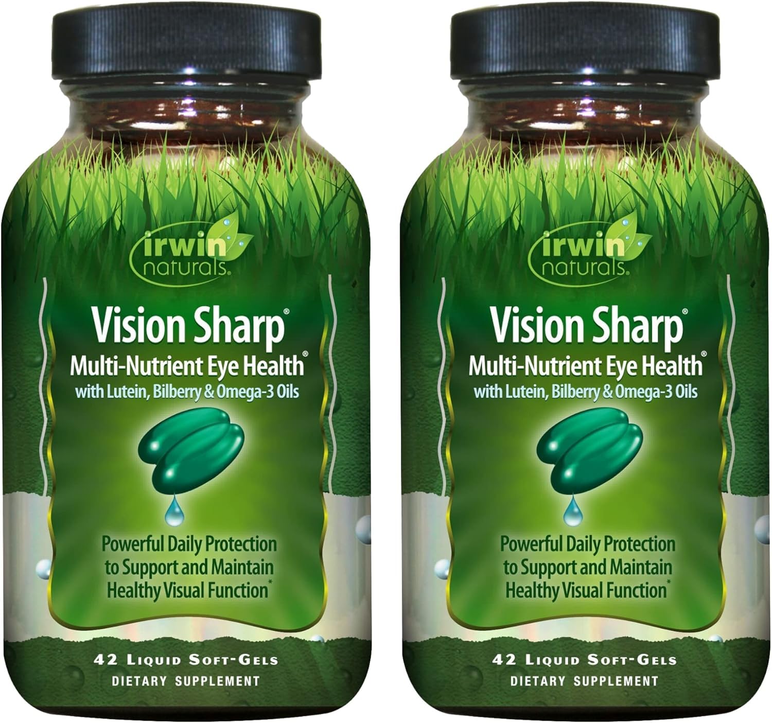Irwin Naturals Vision Sharp softgel bottle for ongoing eye health support.