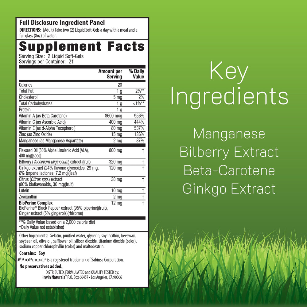 Close-up of Vision Sharp softgels showing easy-to-swallow capsules