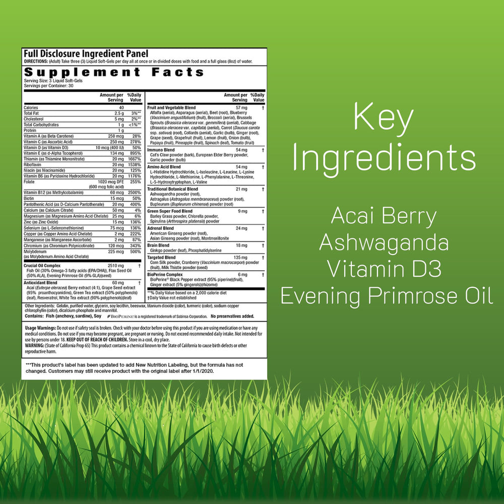 Irwin Naturals bottle back highlights 70+ nutrients for balanced daily nutrition