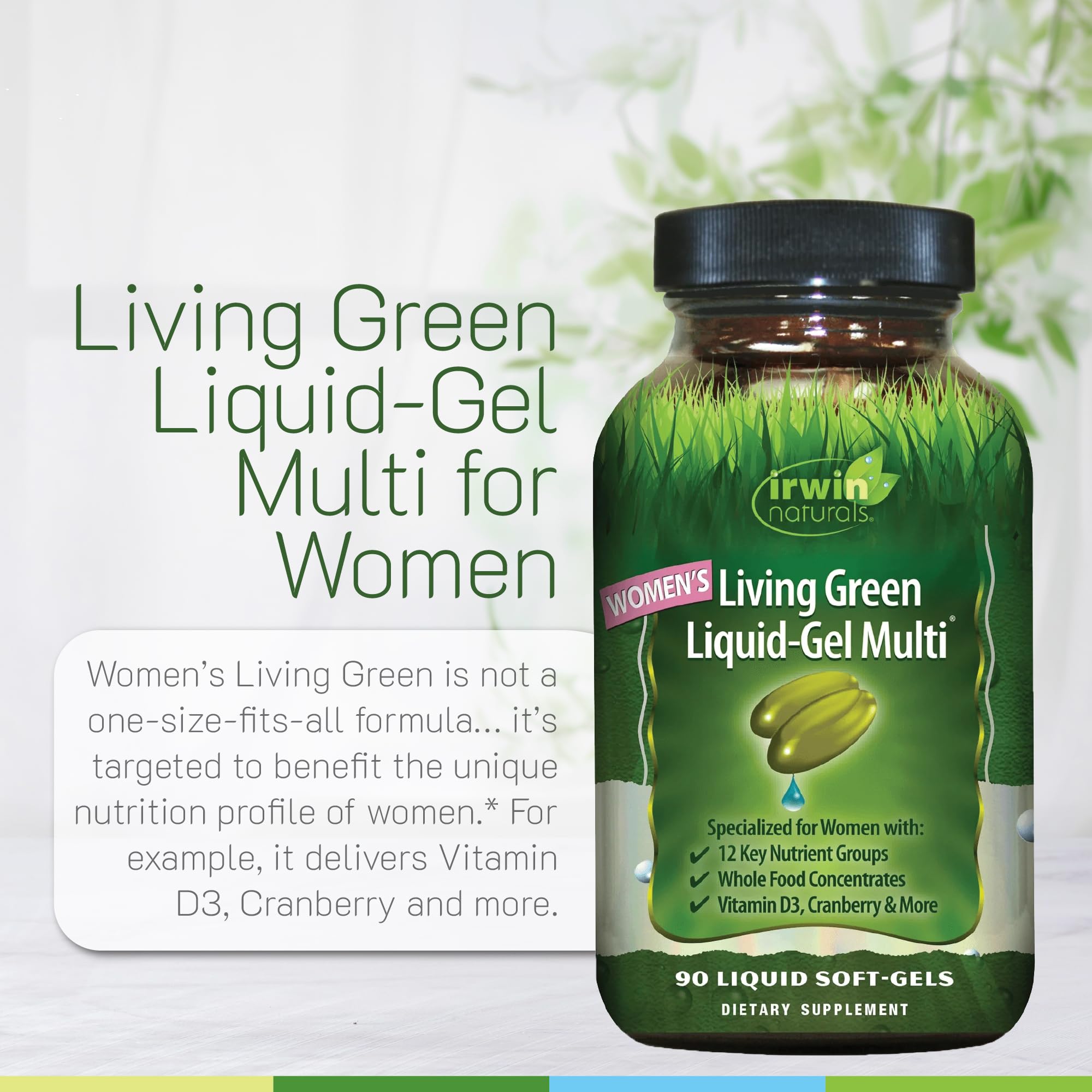Irwin Naturals two-bottle packaging with 80 total servings illustration