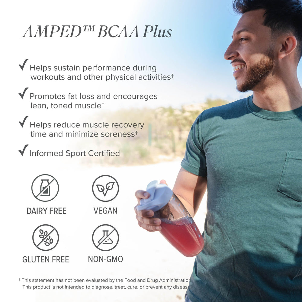 Athlete preparing a ready-to-drink AMPED BCAA Plus during gym session
