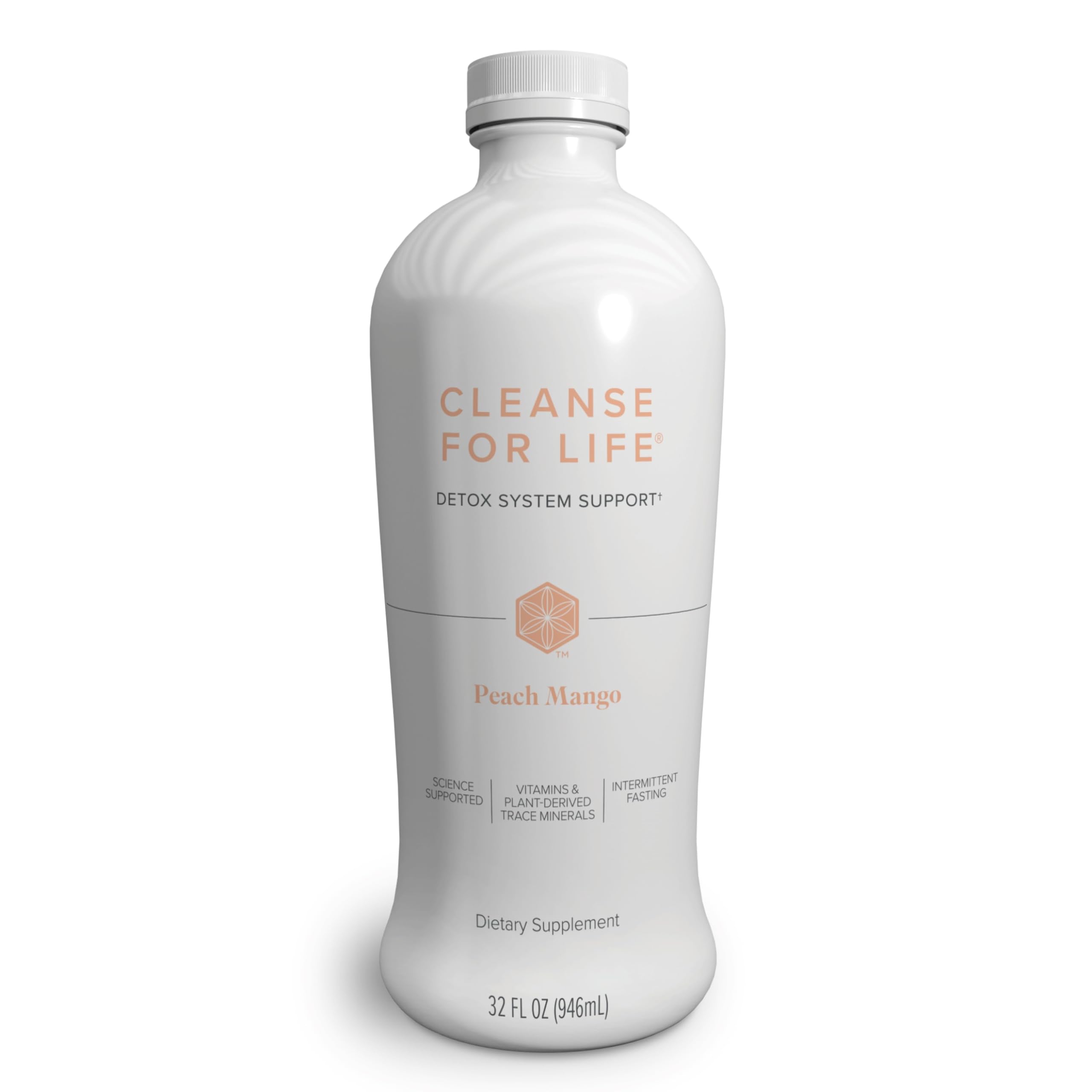 Isagenix Cleanse for Life bottle with peach mango flavor for daily wellness ritual.