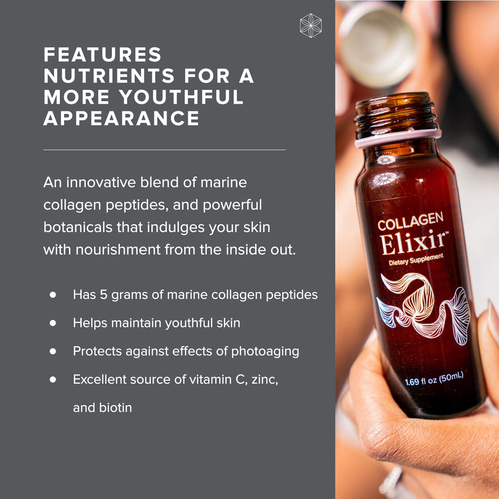 Isagenix Collagen Elixir ready-to-drink 50 ml single-serve format ideal for on-the-go.