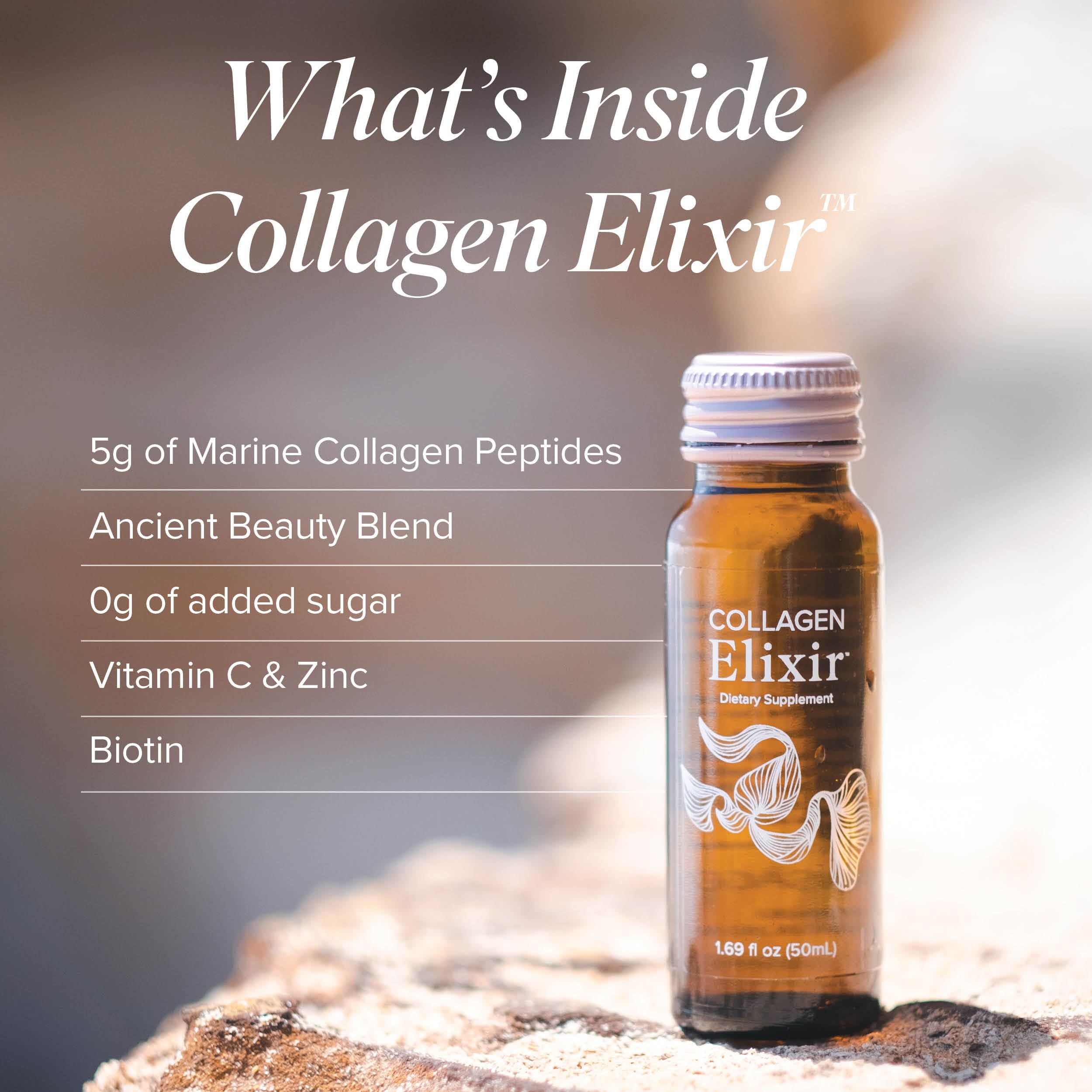 Isagenix Collagen Elixir Wild Berry glass bottle in a daily routine setup