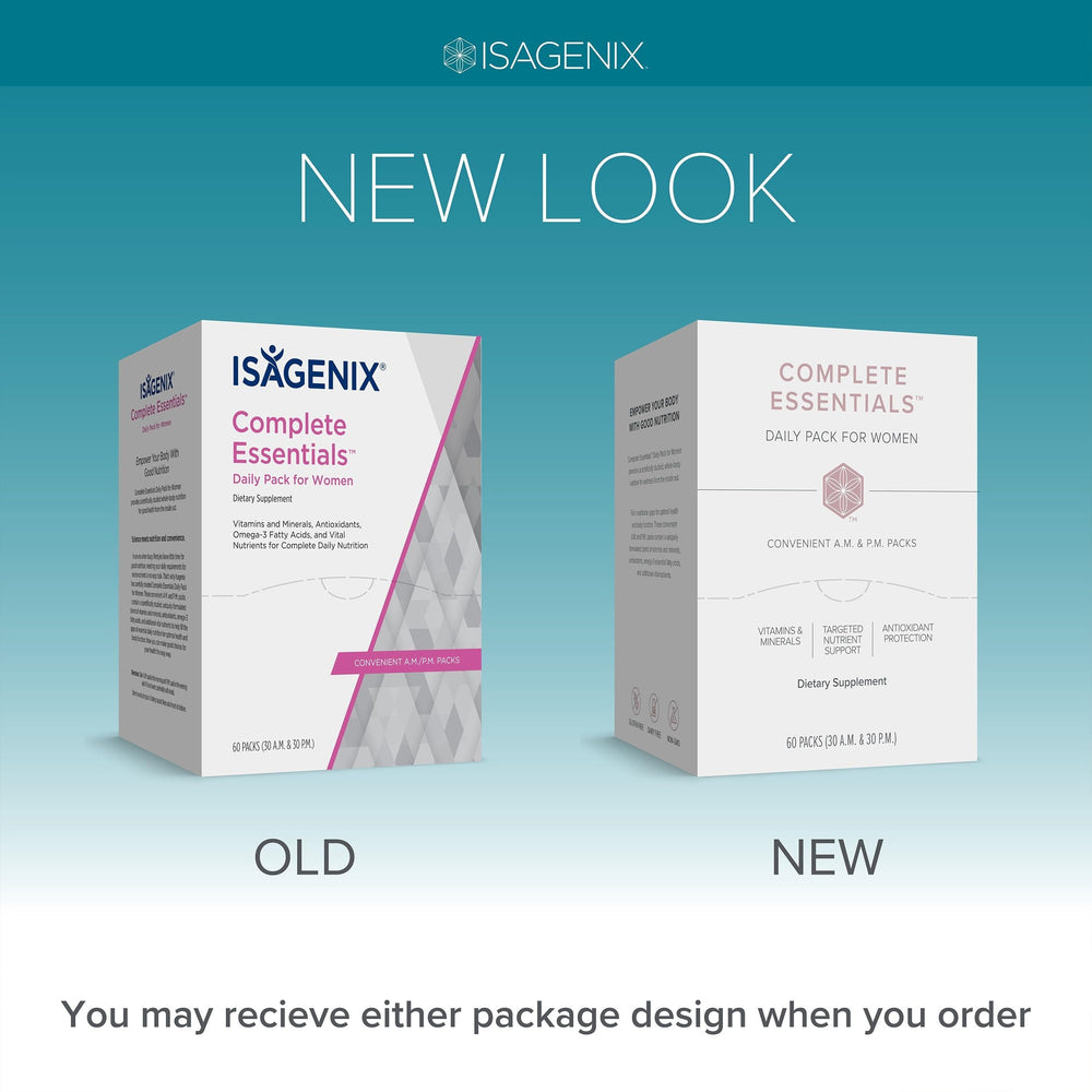 Isagenix Complete Essentials Daily Pack for Women omega-3 included for holistic support.