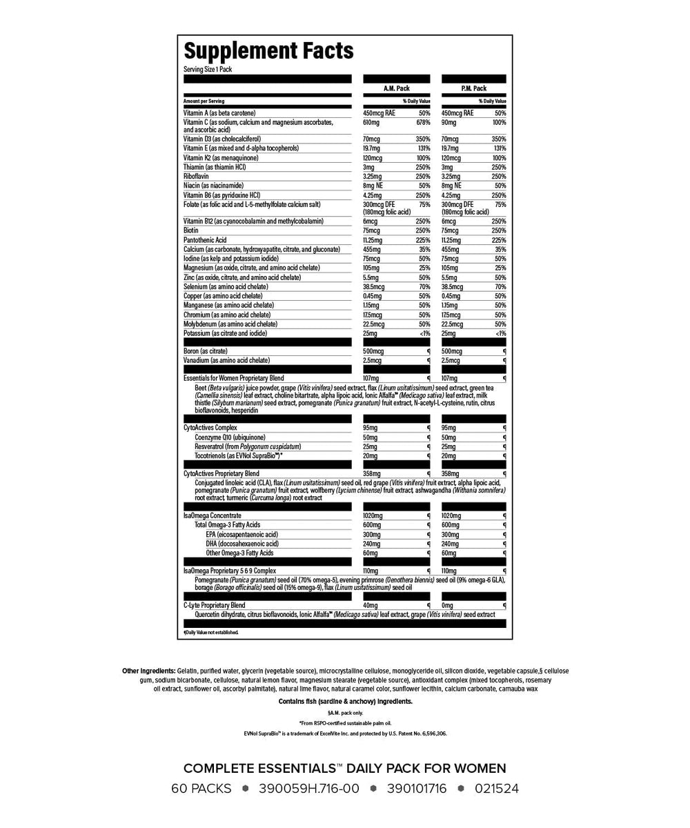 Isagenix Complete Essentials Daily Pack for Women packets opened to show individual servings for daily use.