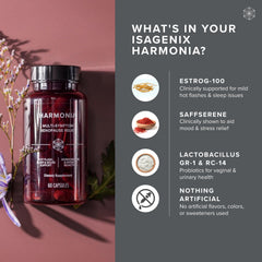 Isagenix Harmonia bottle with glass, symbolizing easy nightly routine.
