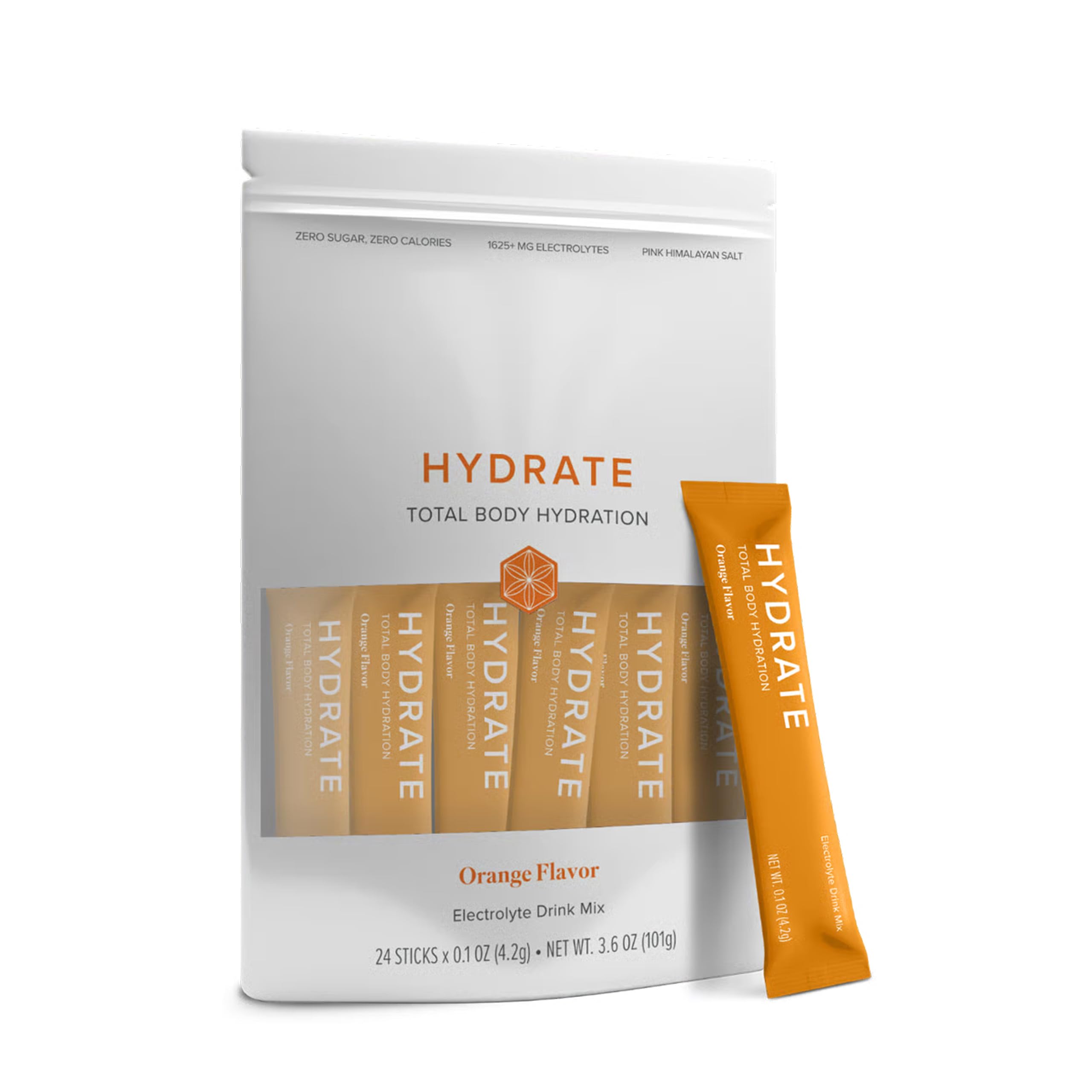 Isagenix Hydrate orange stick dissolving in water for quick hydration during workouts.
