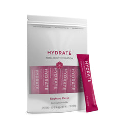 Isagenix Hydrate Raspberry stick close-up showing a convenient electrolyte boost for workouts.