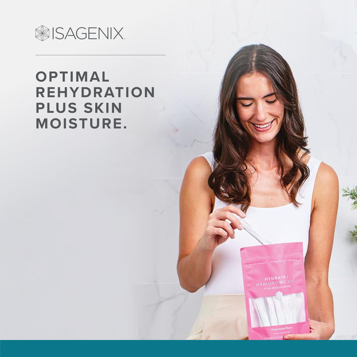 Isagenix Hydrate Watermelon label closeup notes zero added sugar.