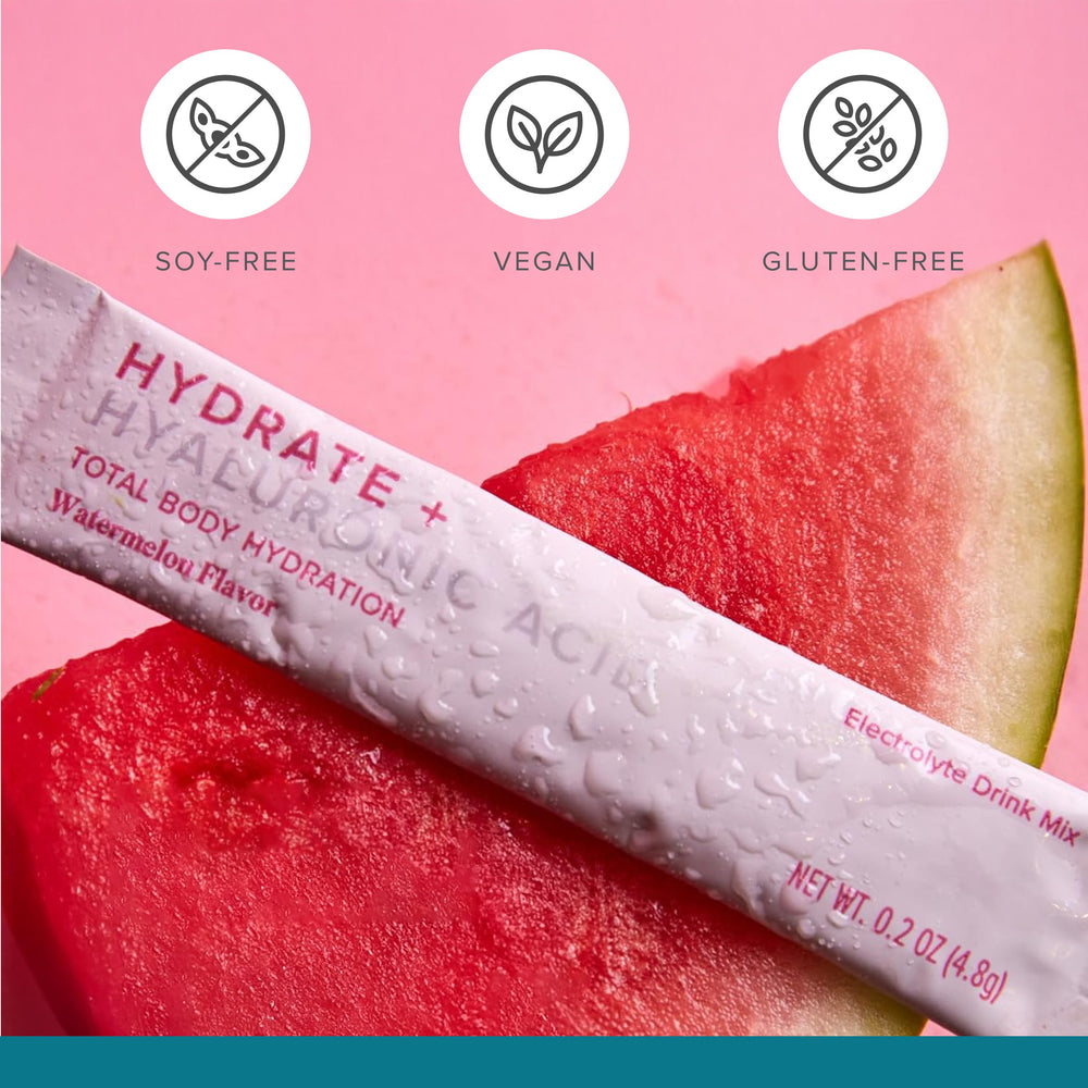 Isagenix Hydrate Watermelon packaging highlighting single-serve sachets.