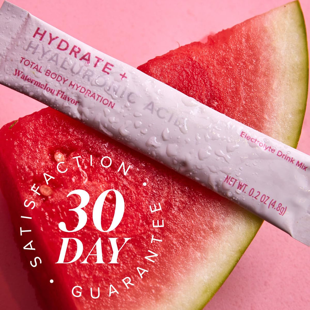 Isagenix Hydrate Watermelon pour into a glass for a quick refresh.