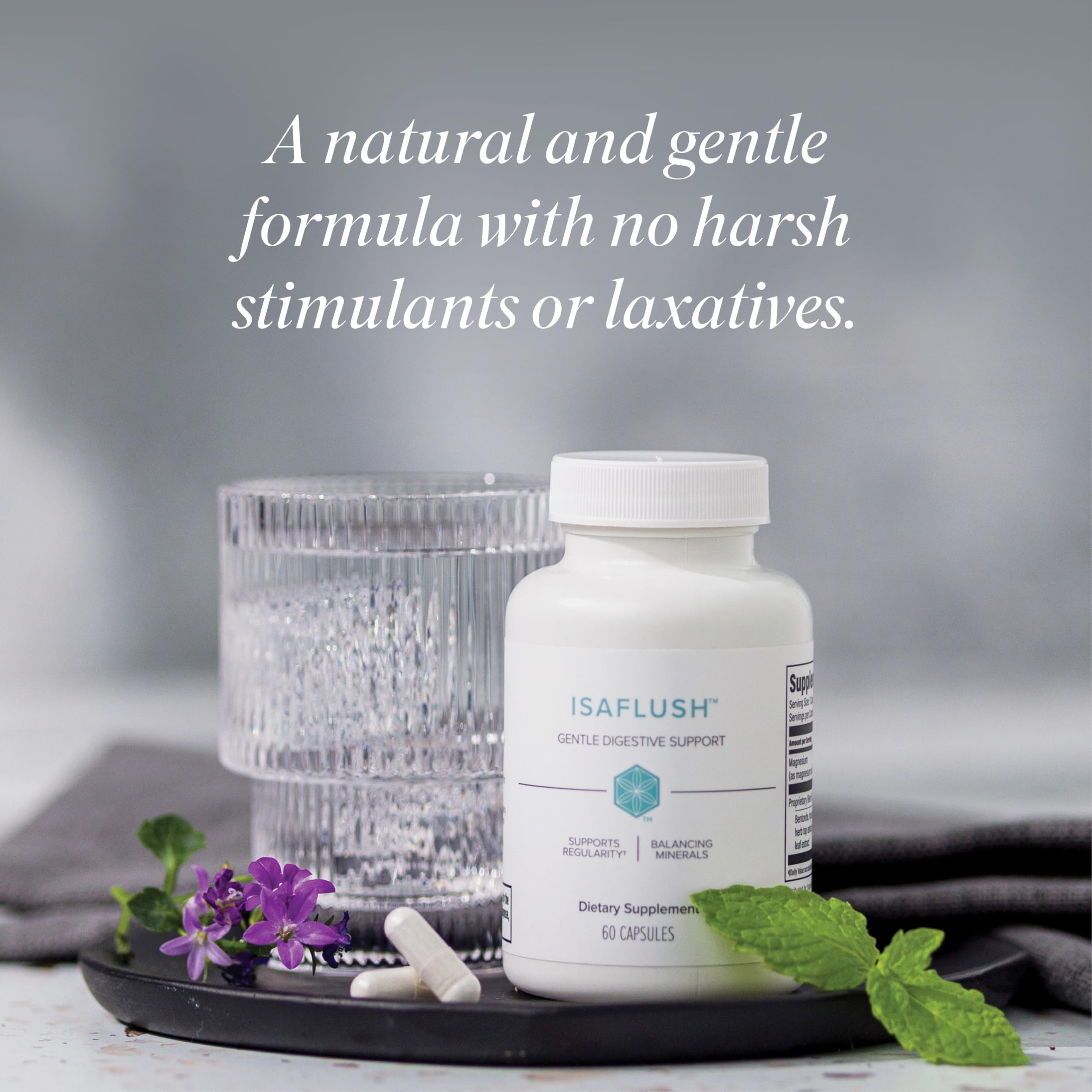 Isagenix IsaFlush bottle by bedside suggesting bedtime routine for regularity