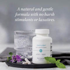 Isagenix IsaFlush bottle by bedside suggesting bedtime routine for regularity
