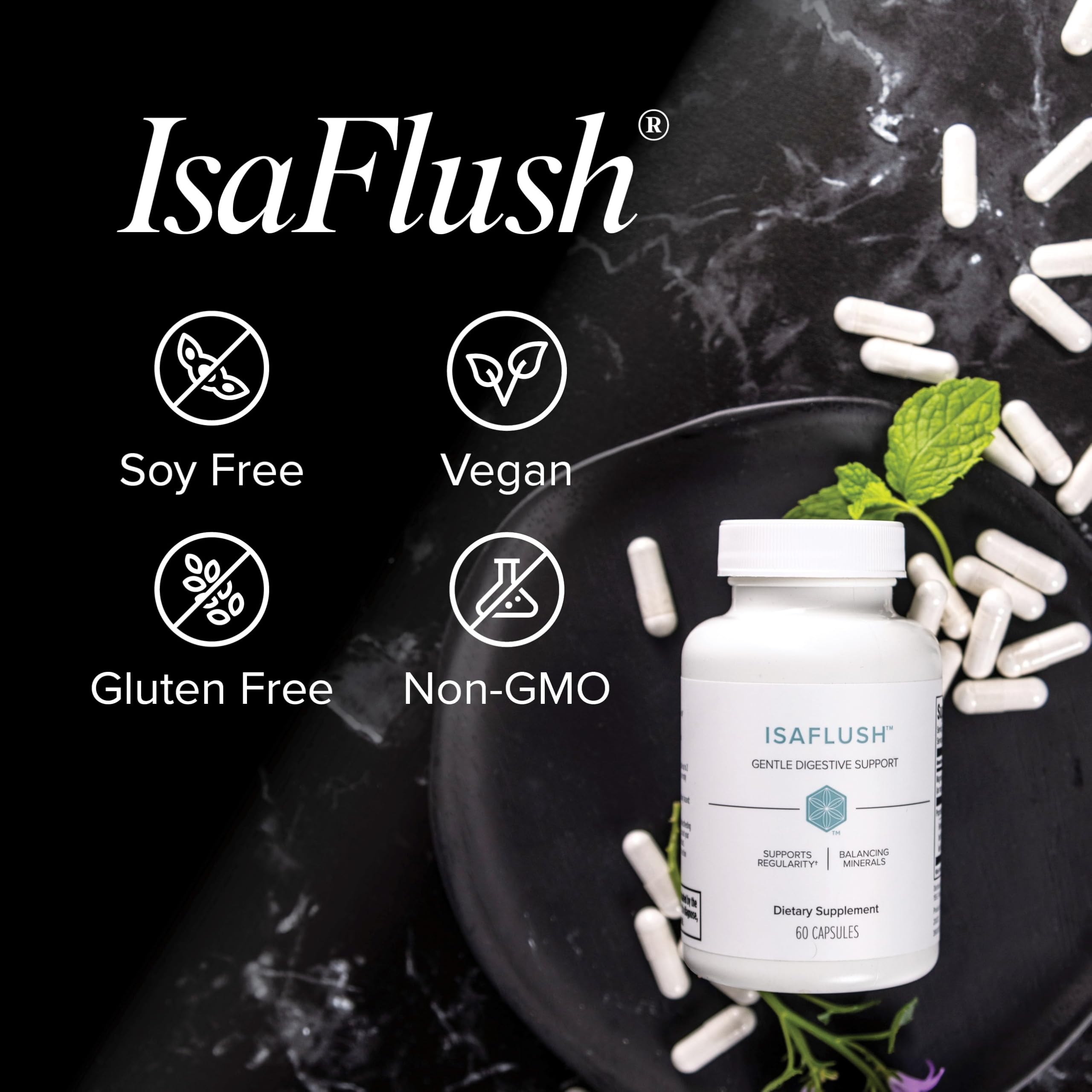 Isagenix IsaFlush packaging box emphasizes non-GMO and clean ingredients