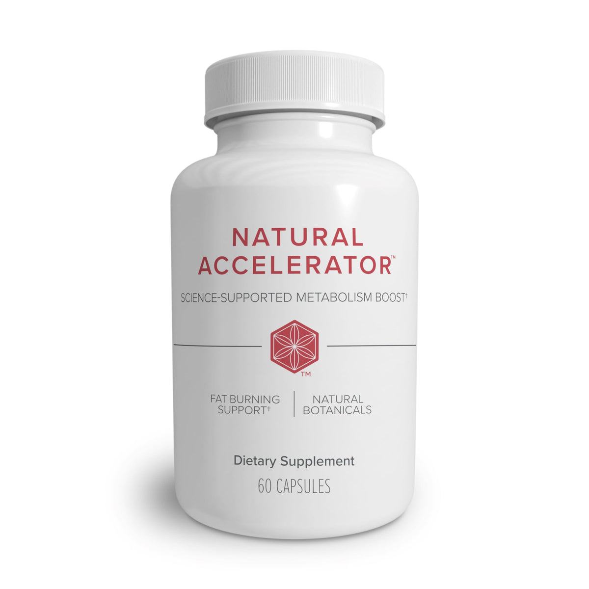 Isagenix Natural Accelerator bottle front showing Sinetrol for metabolism support