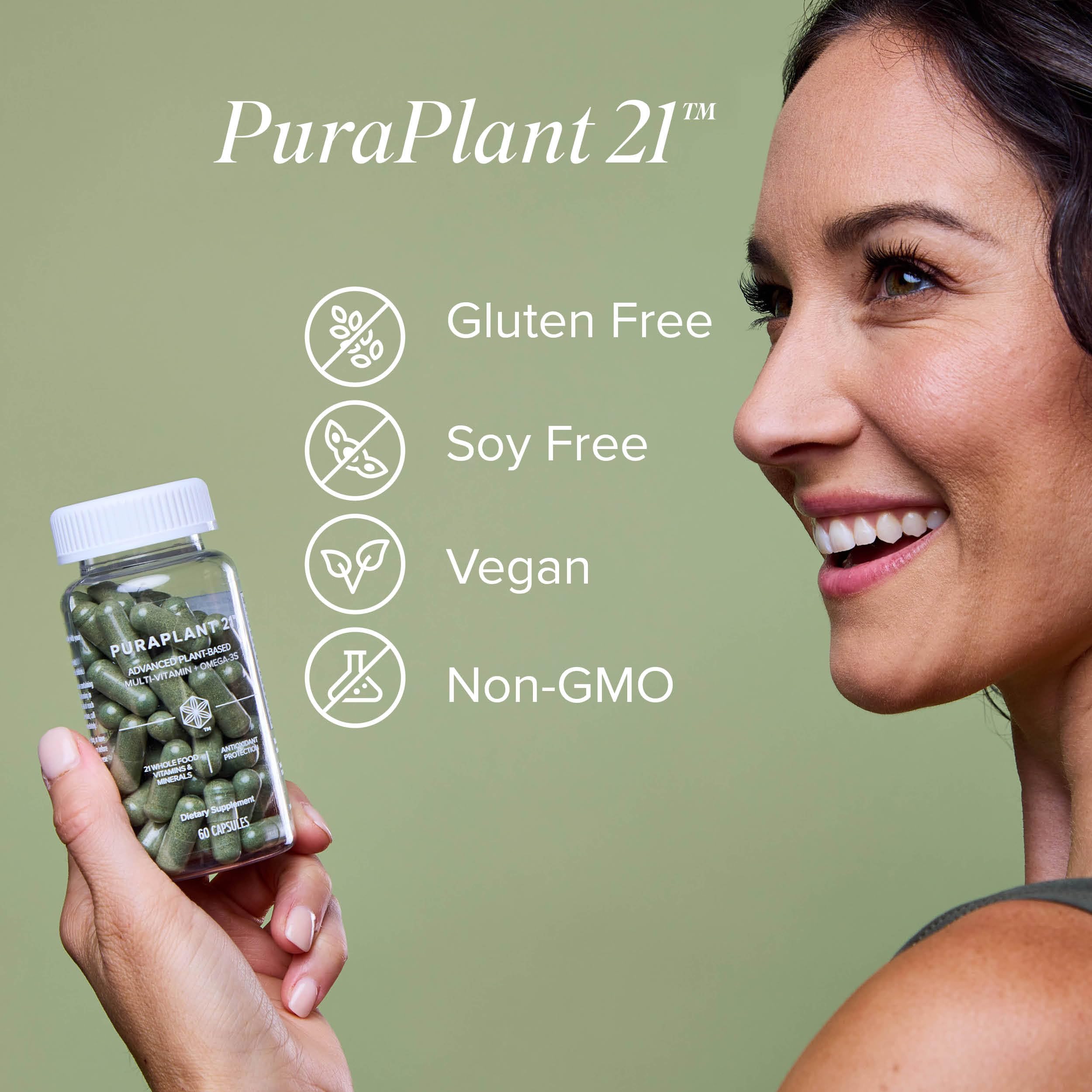 Lutein icon for eye health appears with Isagenix PuraPlant21 packaging.