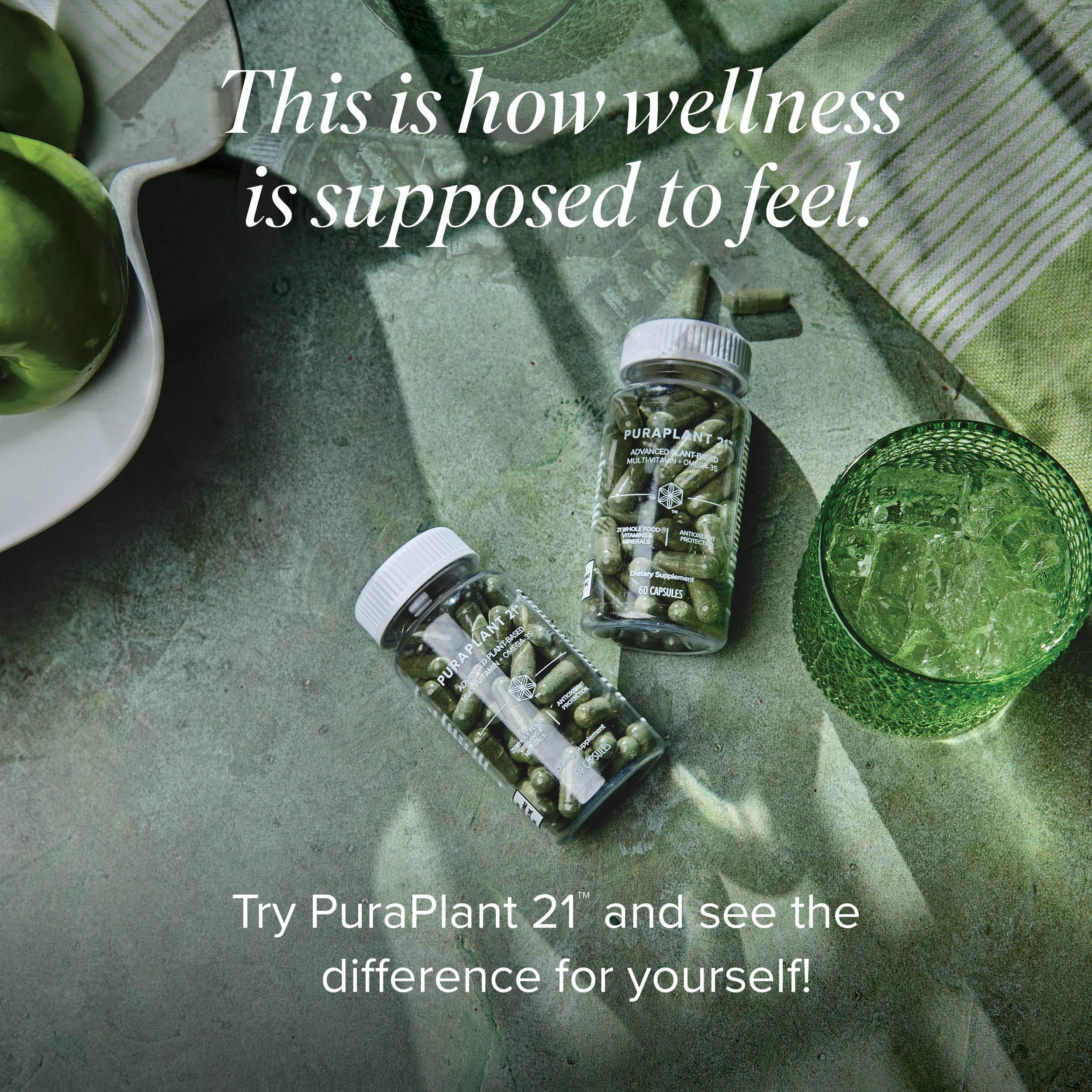 Vegan capsule pack of Isagenix PuraPlant21 supports clean, plant-based nutrition.