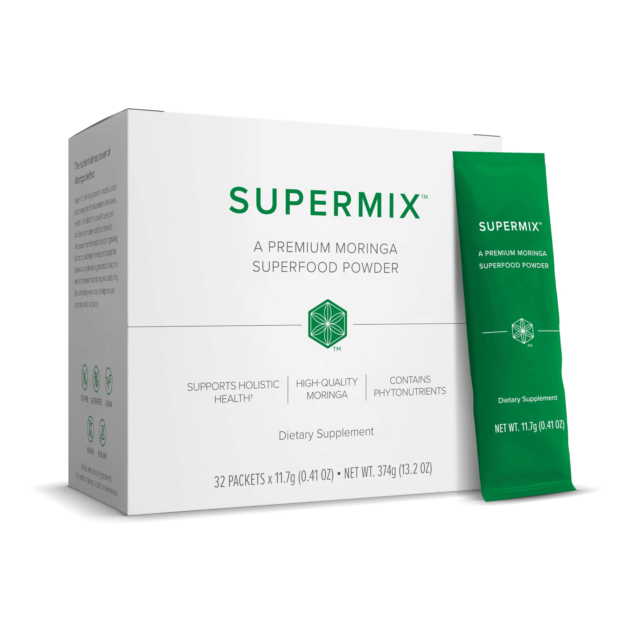 Isagenix SuperMix tub front showcasing tropical fruit flavor for quick mornings