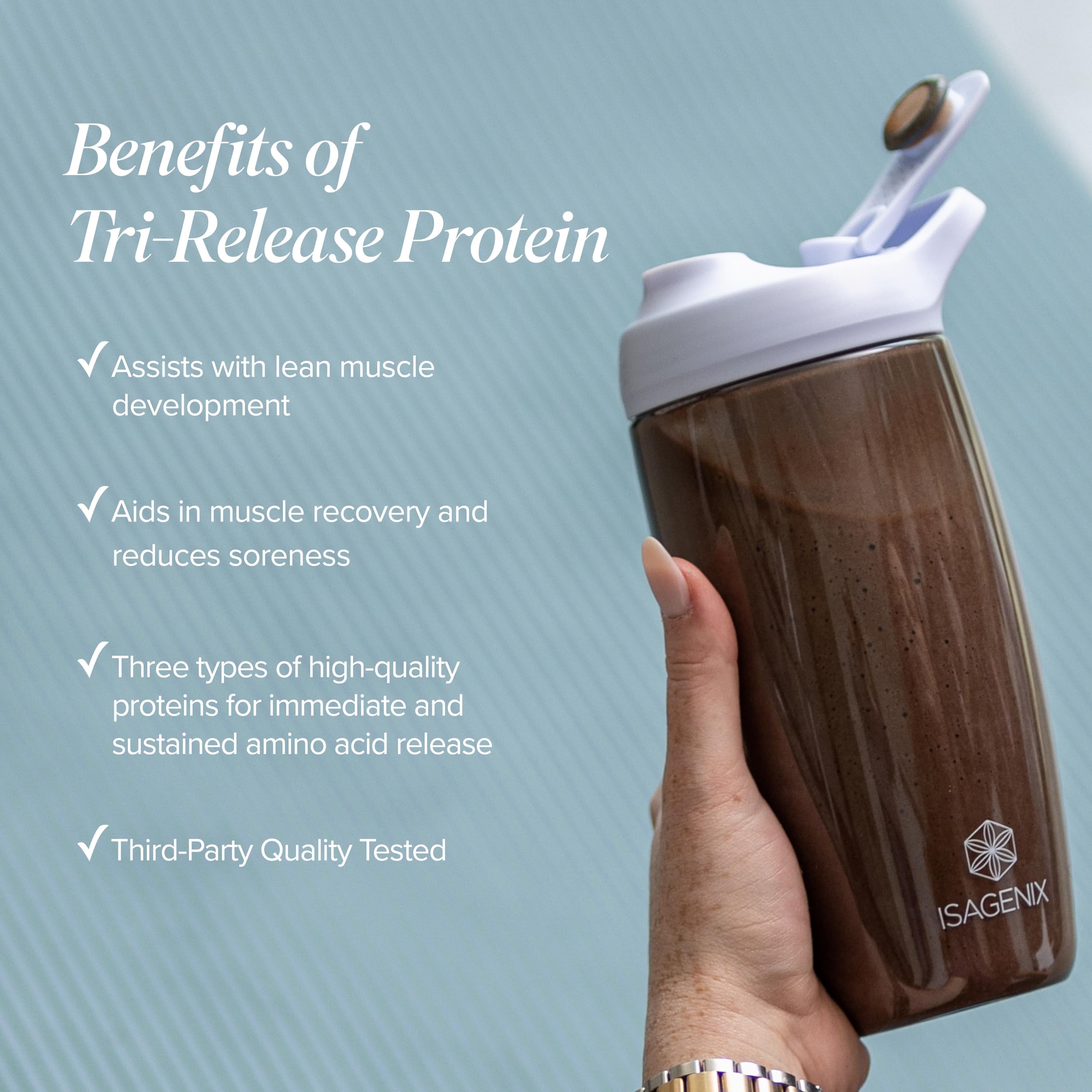 Gym bag with canister implies convenient, on-the-go protein.