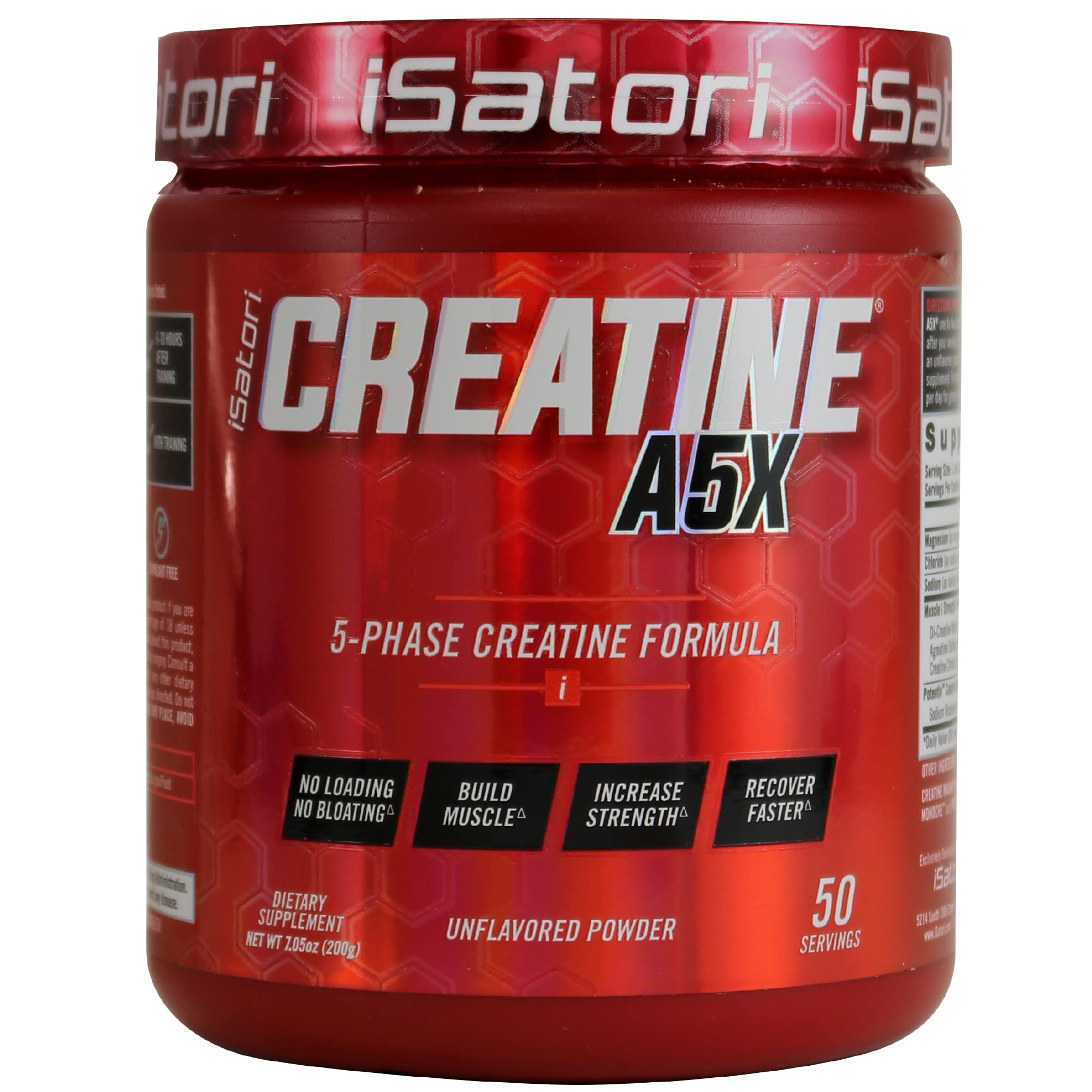 iSatori Creatine A5X bottle front highlighting a premium training supplement