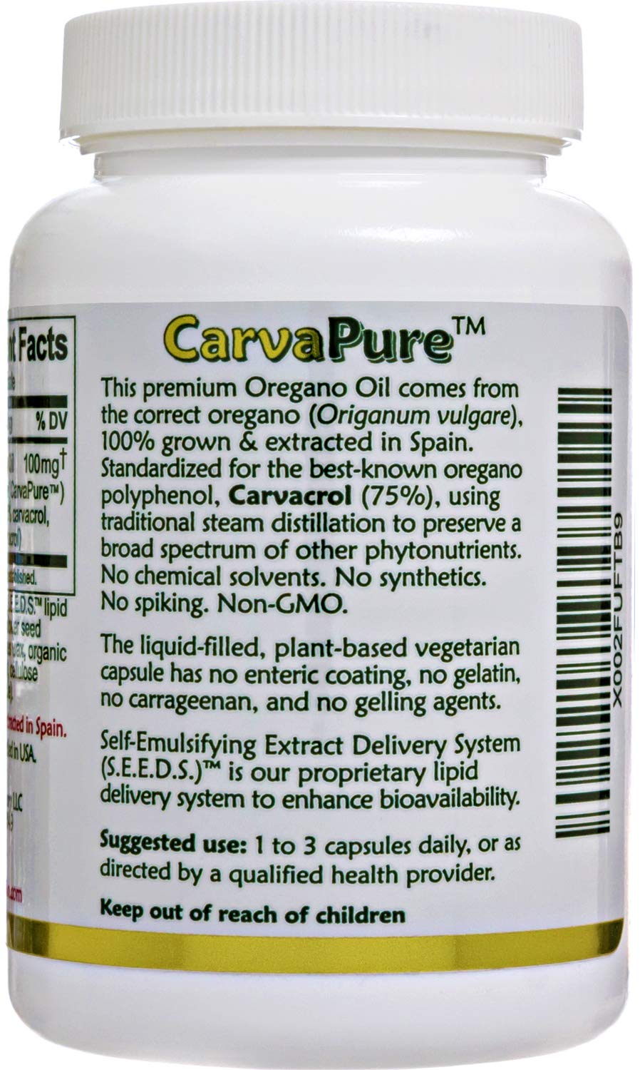 Island Nutrition oregano oil capsules front label showing Spain-grown oregano
