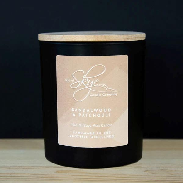 Isle of Skye candle front label in beige with natural soy wax detail