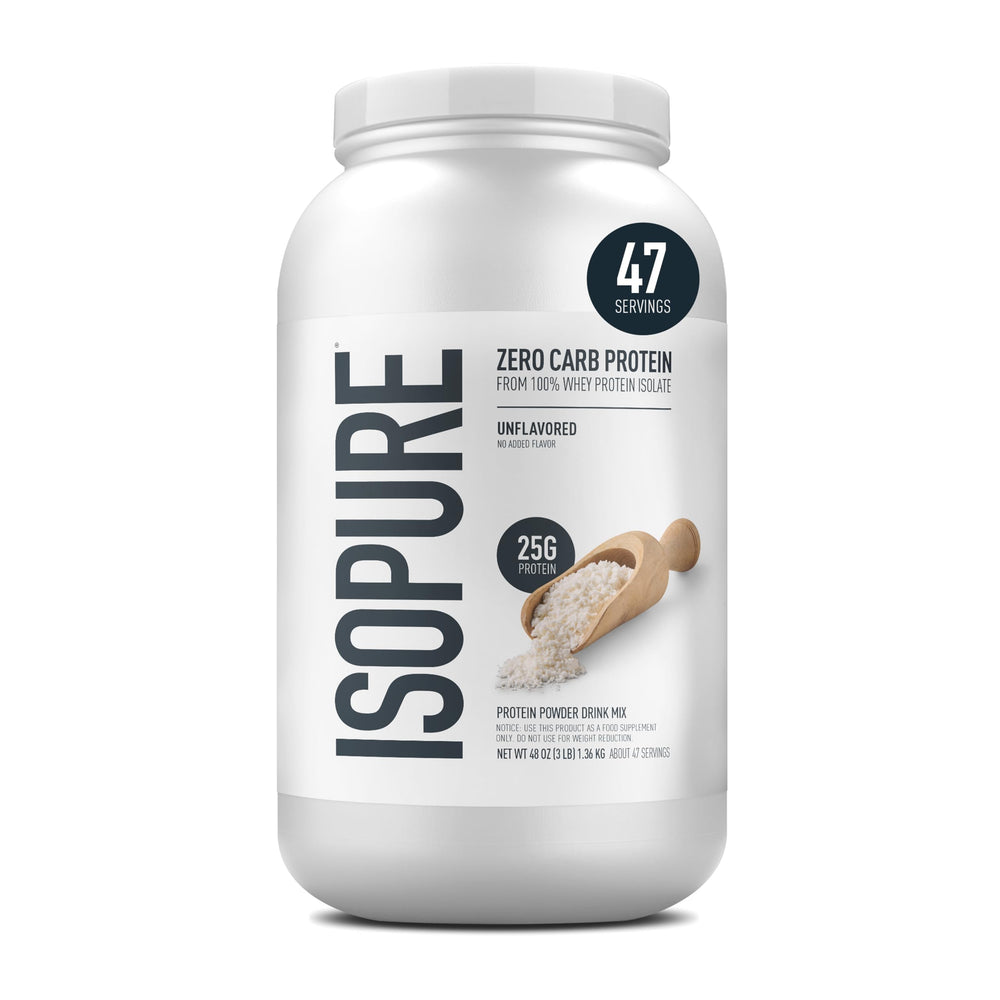 Isopure Zero Carb whey isolate bottle for high-protein meals.