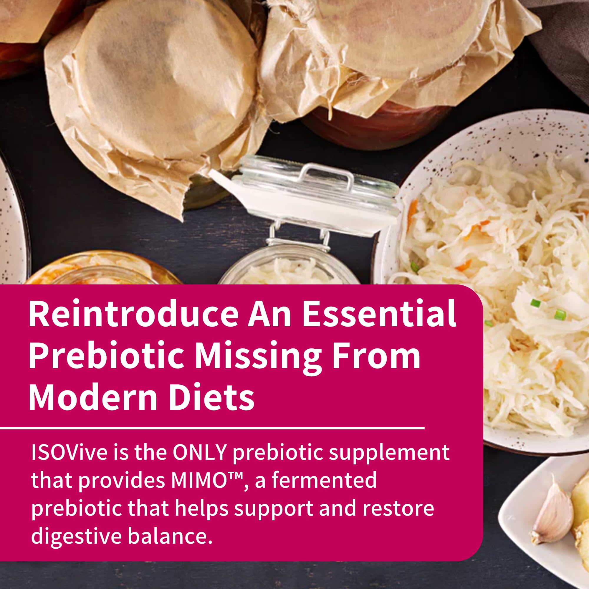 Close-up shows ISOVive fermented prebiotic texture and color.